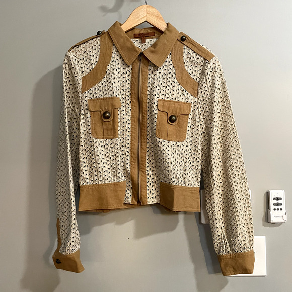 Sisters Jacket Sz Medium‎ Eyelet Zip Linen Blend Pockets Western Cottagecore - Picture 1 of 8